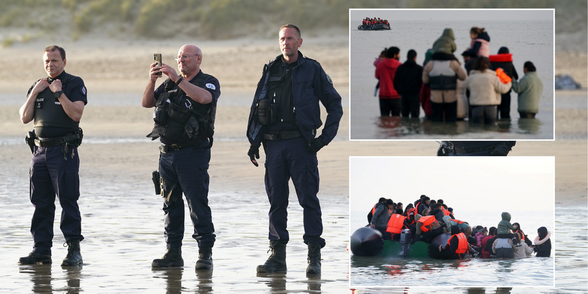 NextImg:Pictured: French officials stand WATCHING migrants piling onto boats as Nigel Farage fumes at Labour