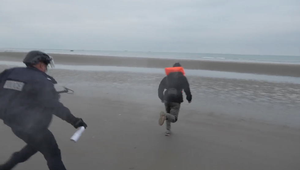French police chase migrant
