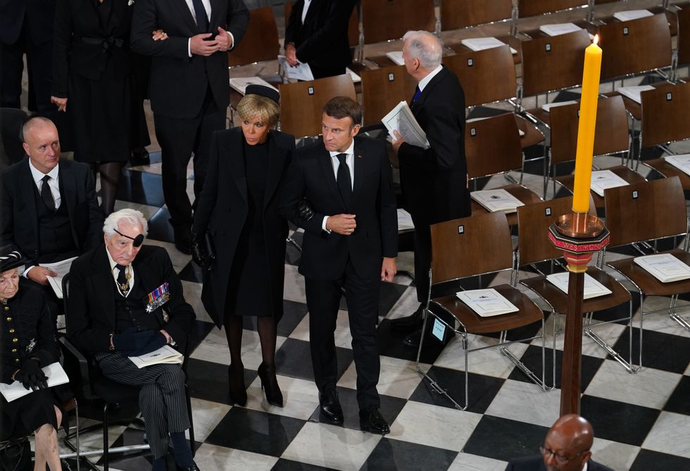 French President Emanuel Macron and wife Brigitte arriving for the State Funeral of Queen Elizabeth II, held at Westminster Abbey, London. Picture date: Monday September 19, 2022.