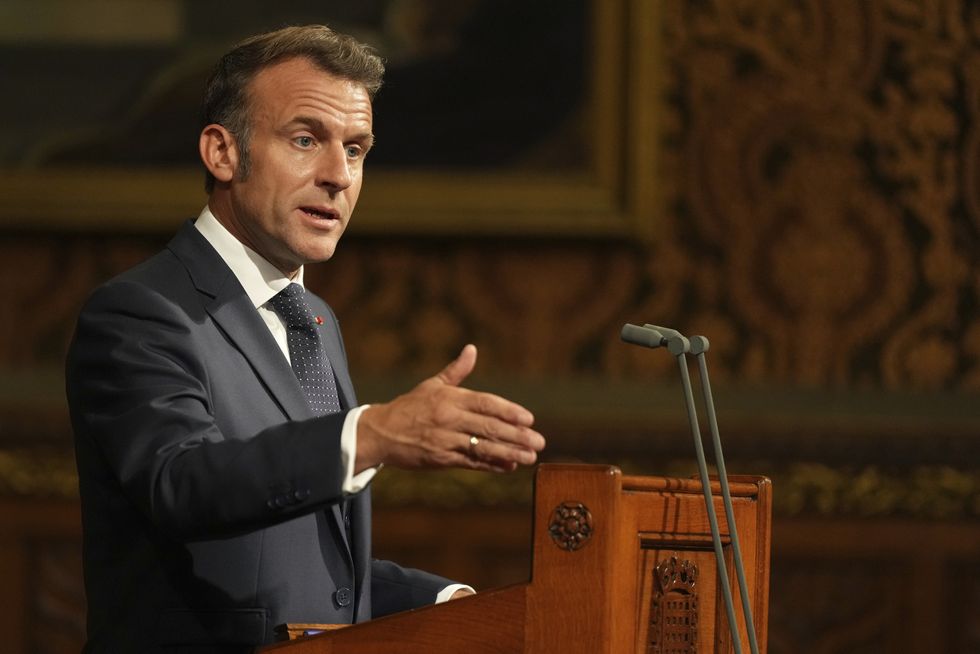 French President Emmanuel Macron addresses MPs and peers