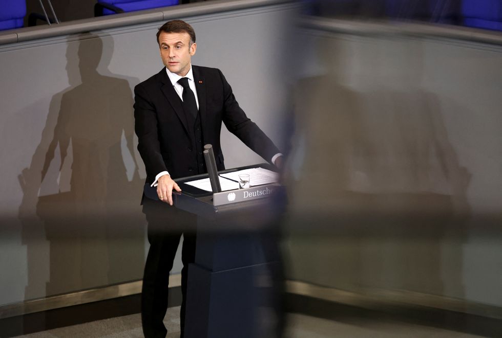 French President Emmanuel Macron delivers a speech as he attends the state farewell ceremony in memory of the former Finance Minister Wolfgang Schaeuble
