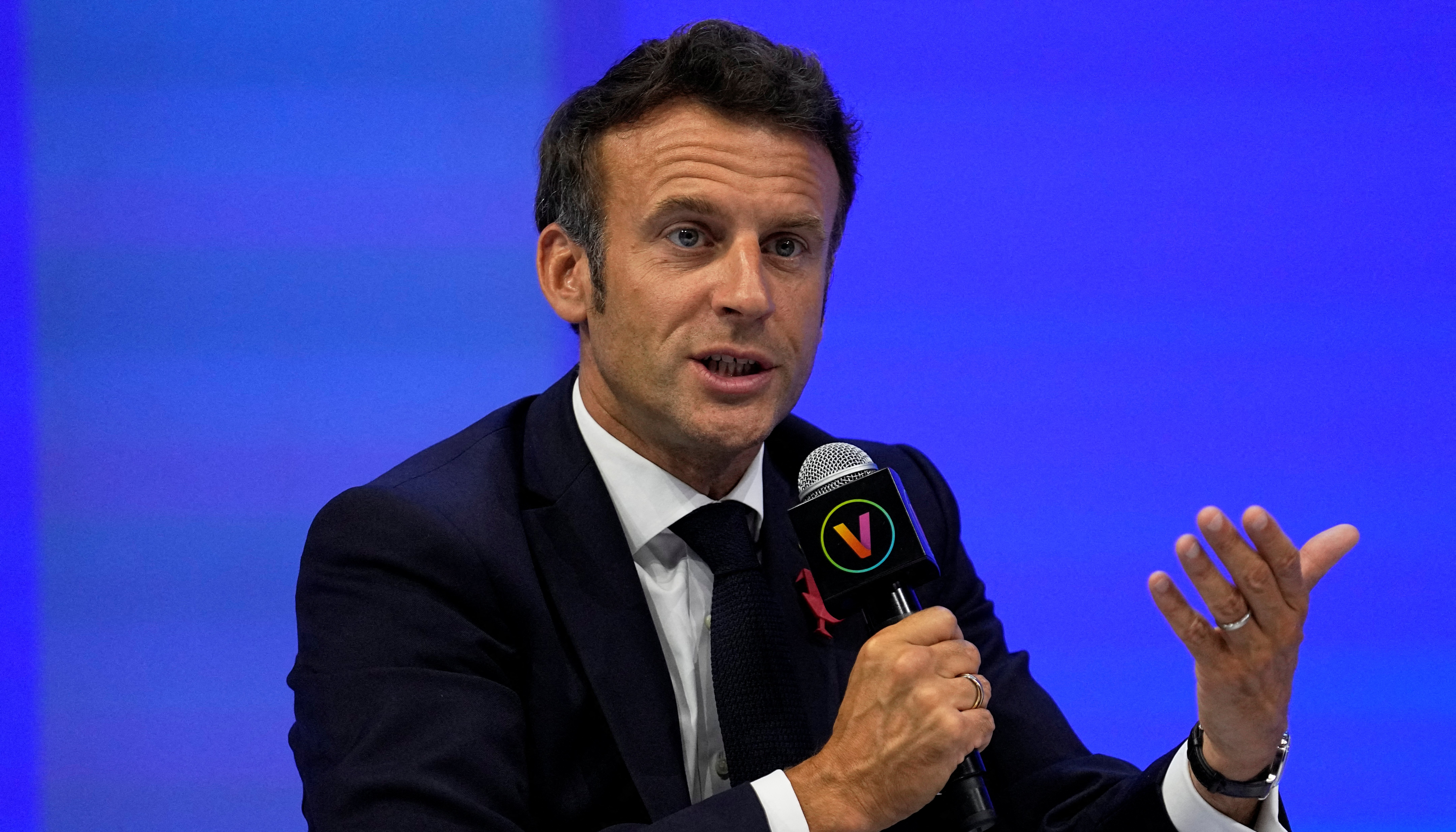 French President Emmanuel Macron speaks at the VivaTech start-up and technology conference in Paris.