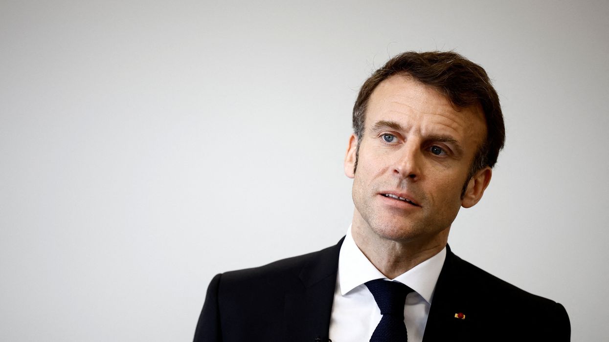 French President Macron visits a school