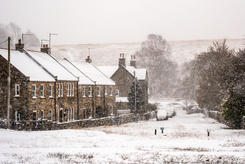 Fresh snow covers the village of Goathland in the North York Moors National Park