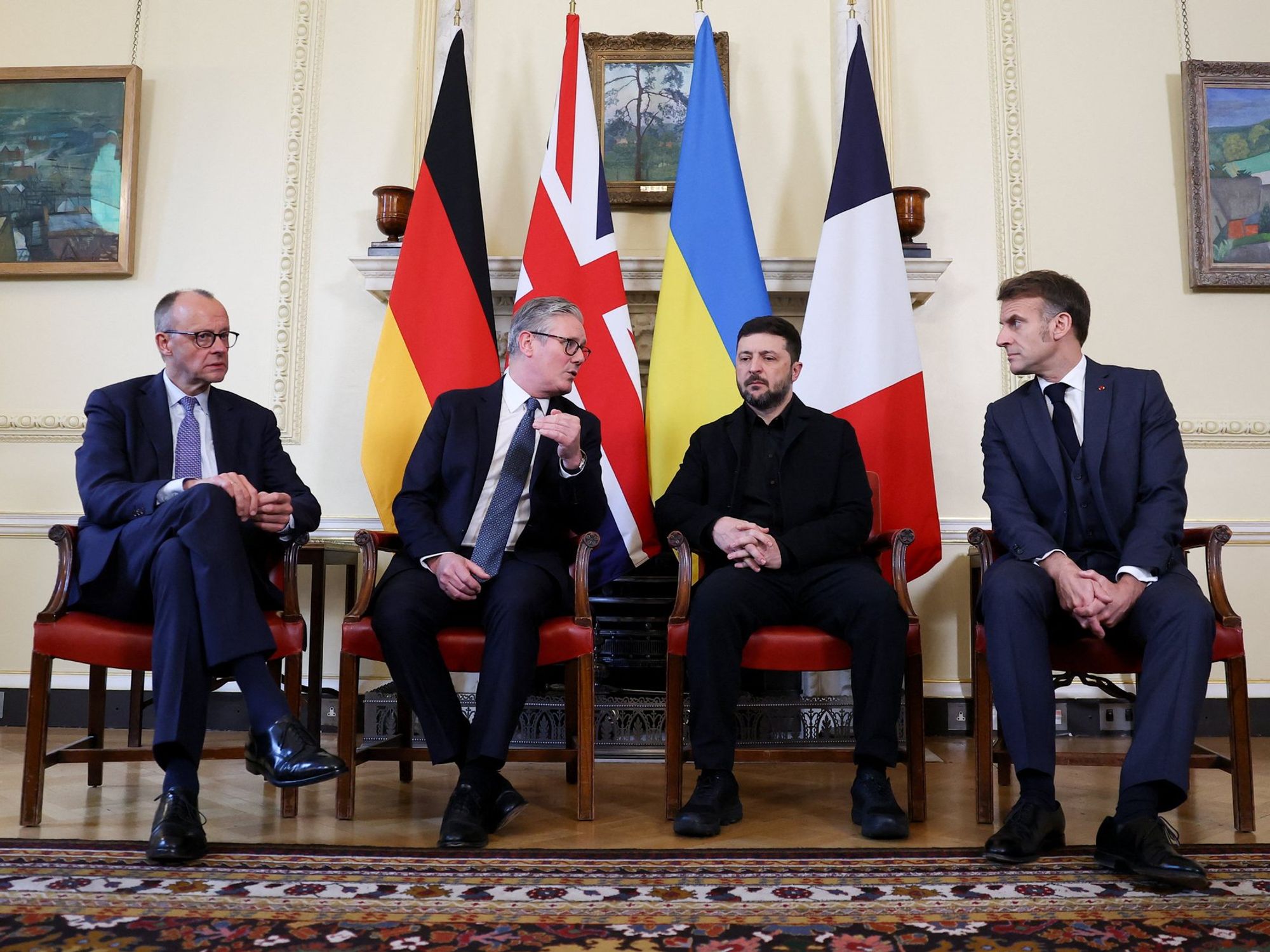 Friedrich Merz. Keir Starmer, Volodymyr Zelensky, Emmanuel Macron