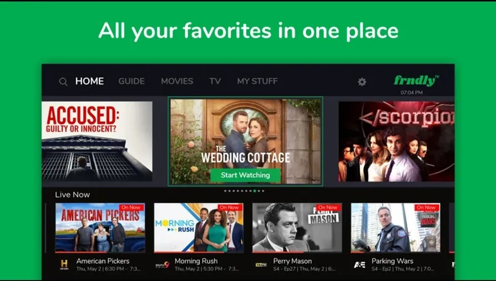 frndly TV interface showing some of the channels available