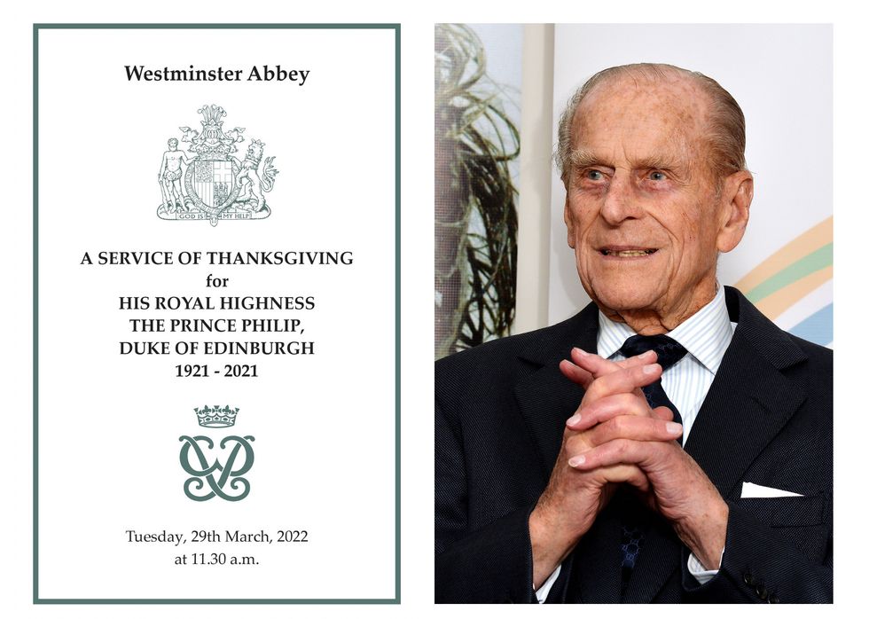 Front cover of the Order of Service for The Duke of Edinburgh's memorial service (left) and a seperate picture of Prince Philip (right)