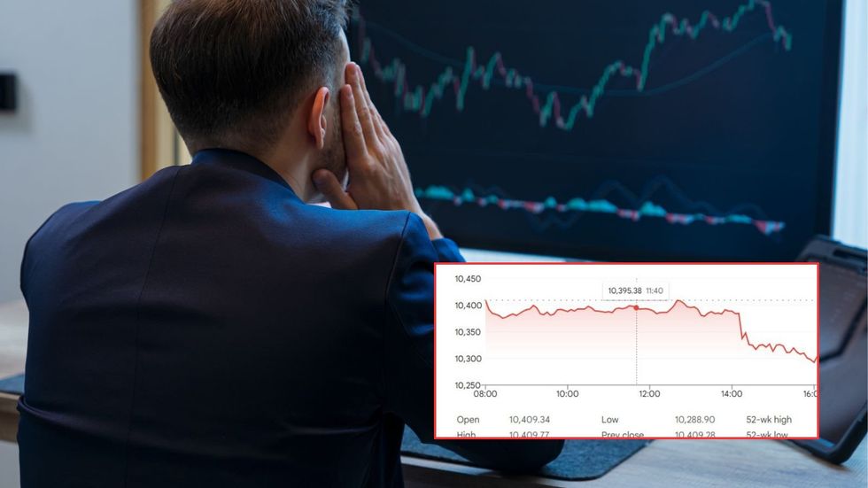Ftse 100 graph for June 1, 2026 and male trade at work