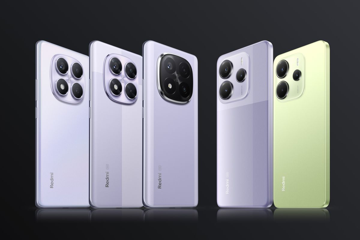 full lineup pictured on a dark background with the Redmi Note 14 (\u00a3179), Redmi Note 14 Pro 4G (\u00a3249), Redmi Note 14 Pro 5G (\u00a3299), Redmi Note 14 Pro+ 5G (\u00a3399)