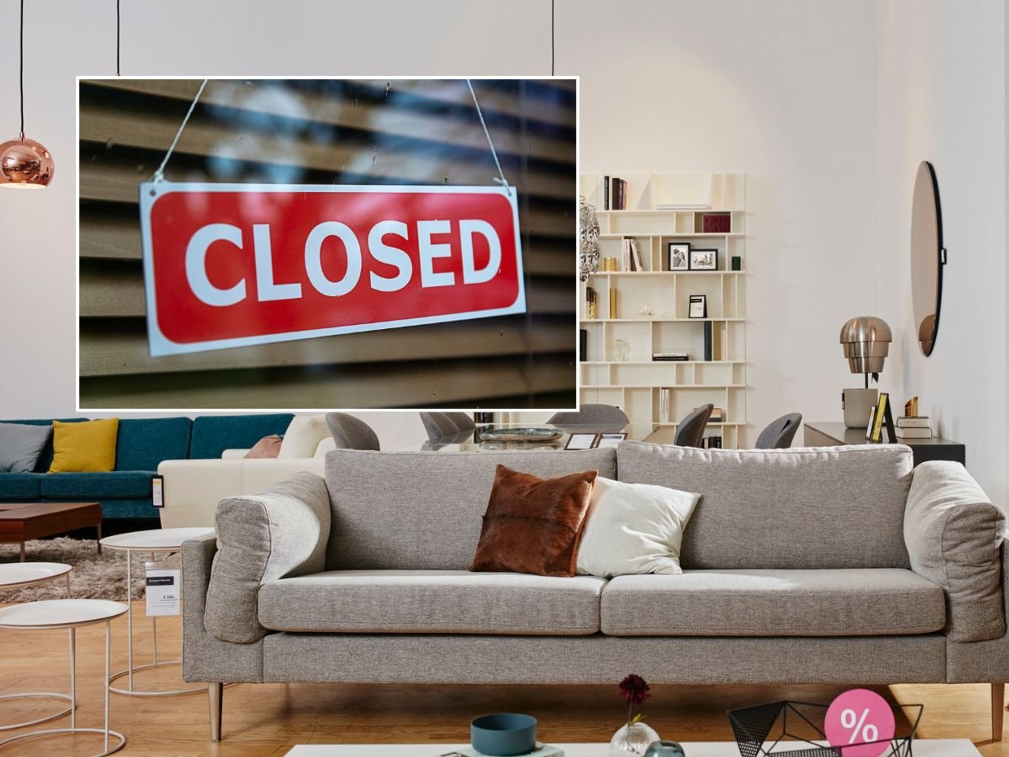 Furniture store and closed sign