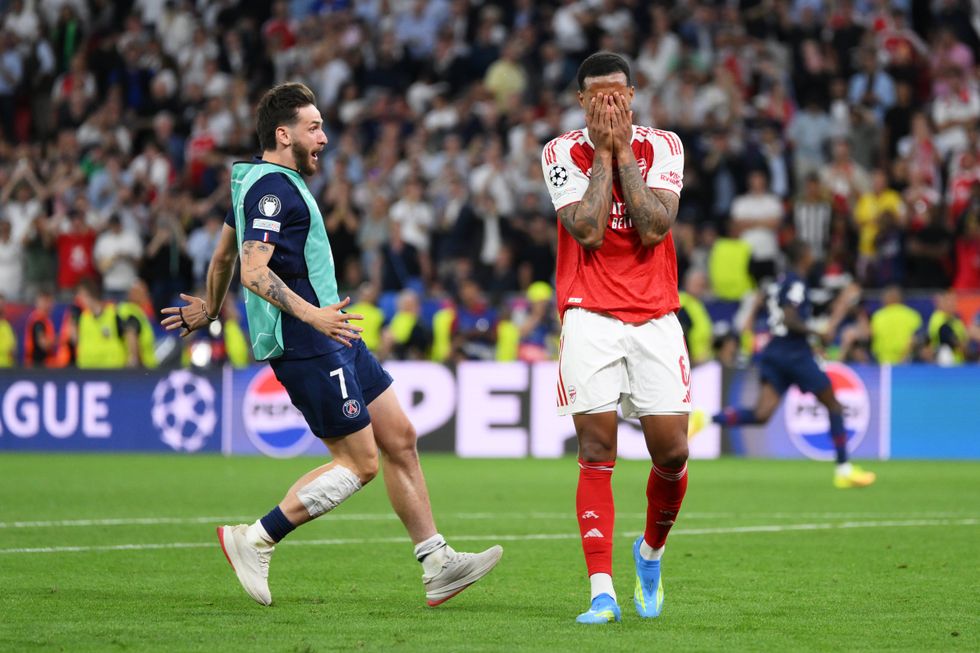 Gabriel missed in the penalty shootout as PSG beat Arsenal to win the Champions League
