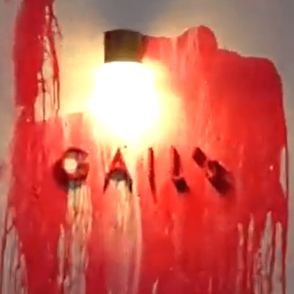 Gail's logo smeared with red paint