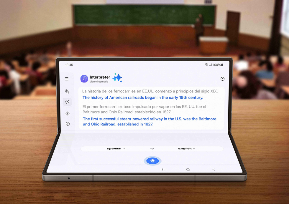 galaxy z fold 6 on a table with interpreter mode being used