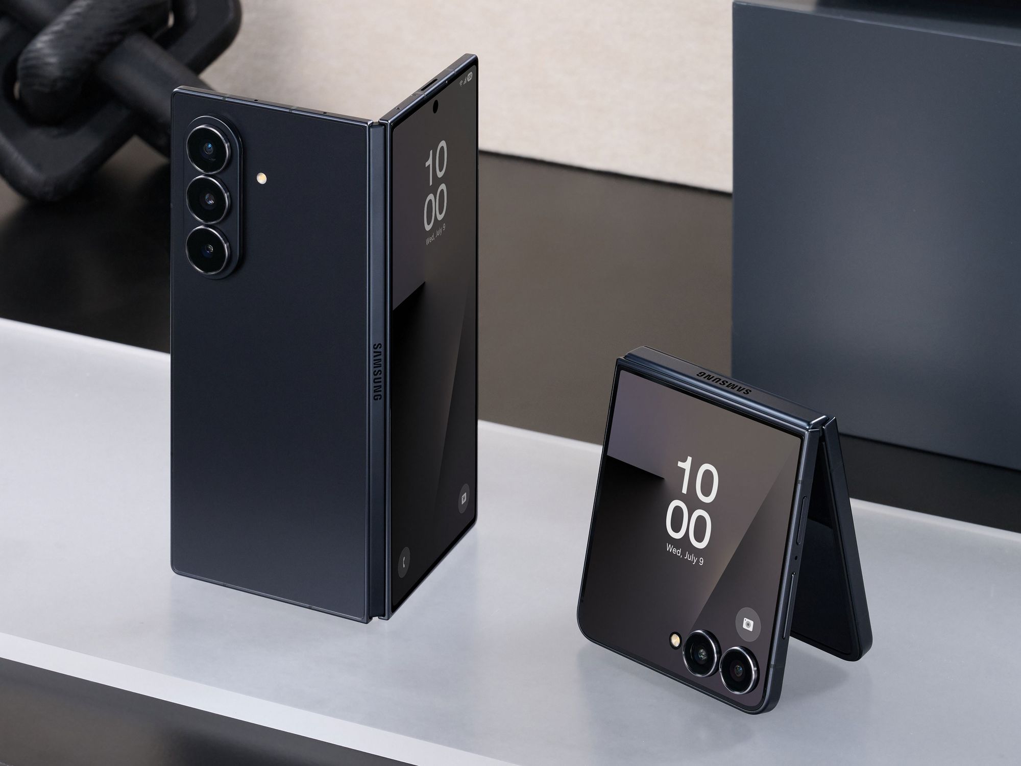 Galaxy Z Fold 7 and Galaxy Z Flip 7 pictured side by side