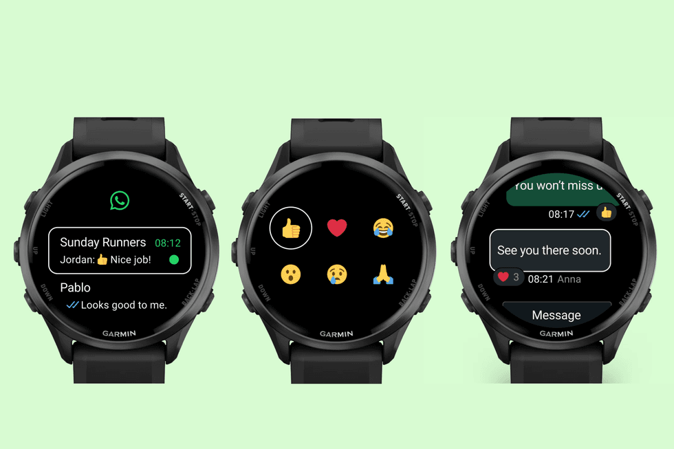 Garmin smartwatch displaying WhatsApp