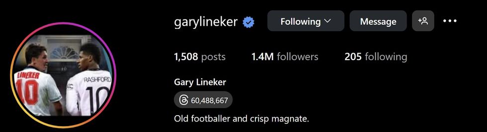 Gary Lineker appeared to show his support to Marcus Rashford by changing his Instagram pic
