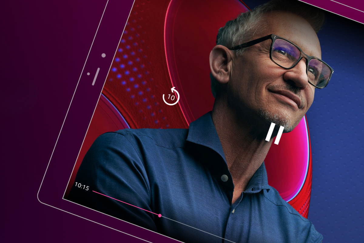Gary Lineker pictured in a mock-up image of a device running bbc iplayer  