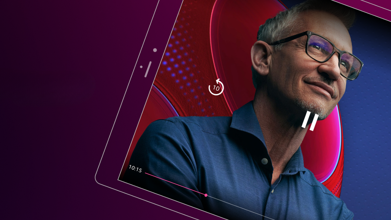 Gary Lineker pictured in a mock-up image of a device running bbc iplayer