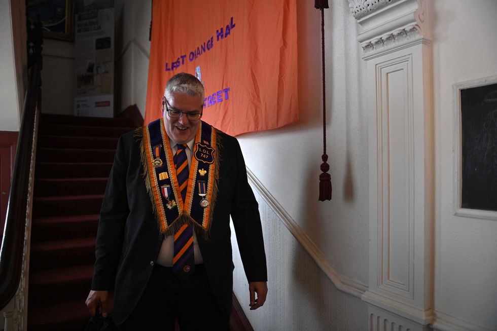 Gavin Robinson of the DUP at Clifton street Orange hall in Belfast ahead of a Twelfth of July parade, part of the traditional Twelfth commemorations