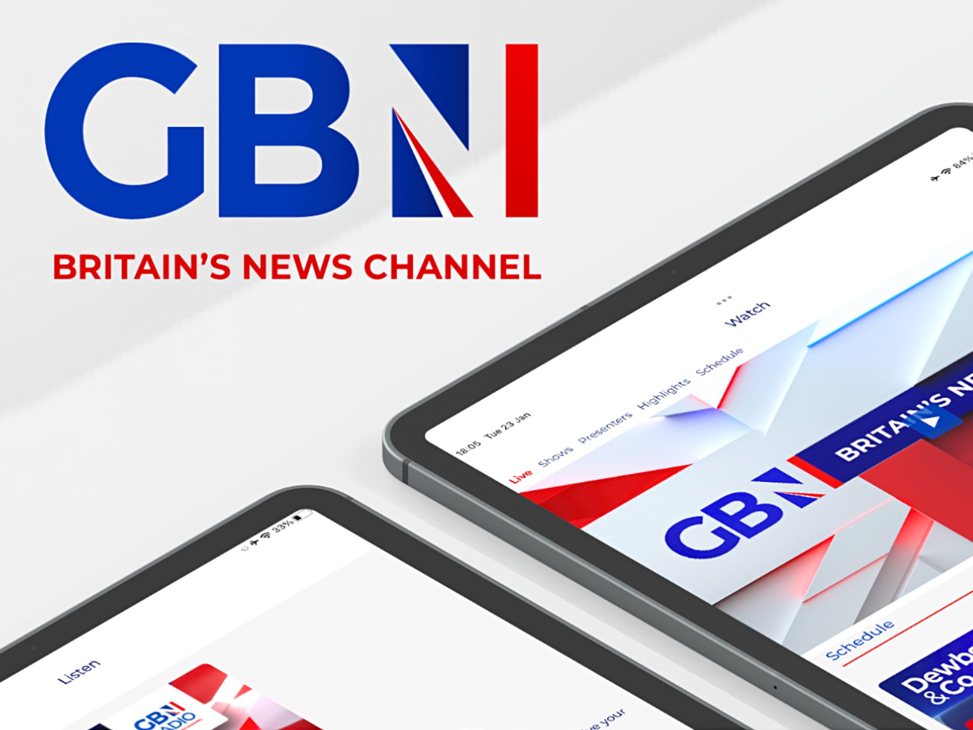 GB News app on iPad with the GBN logo