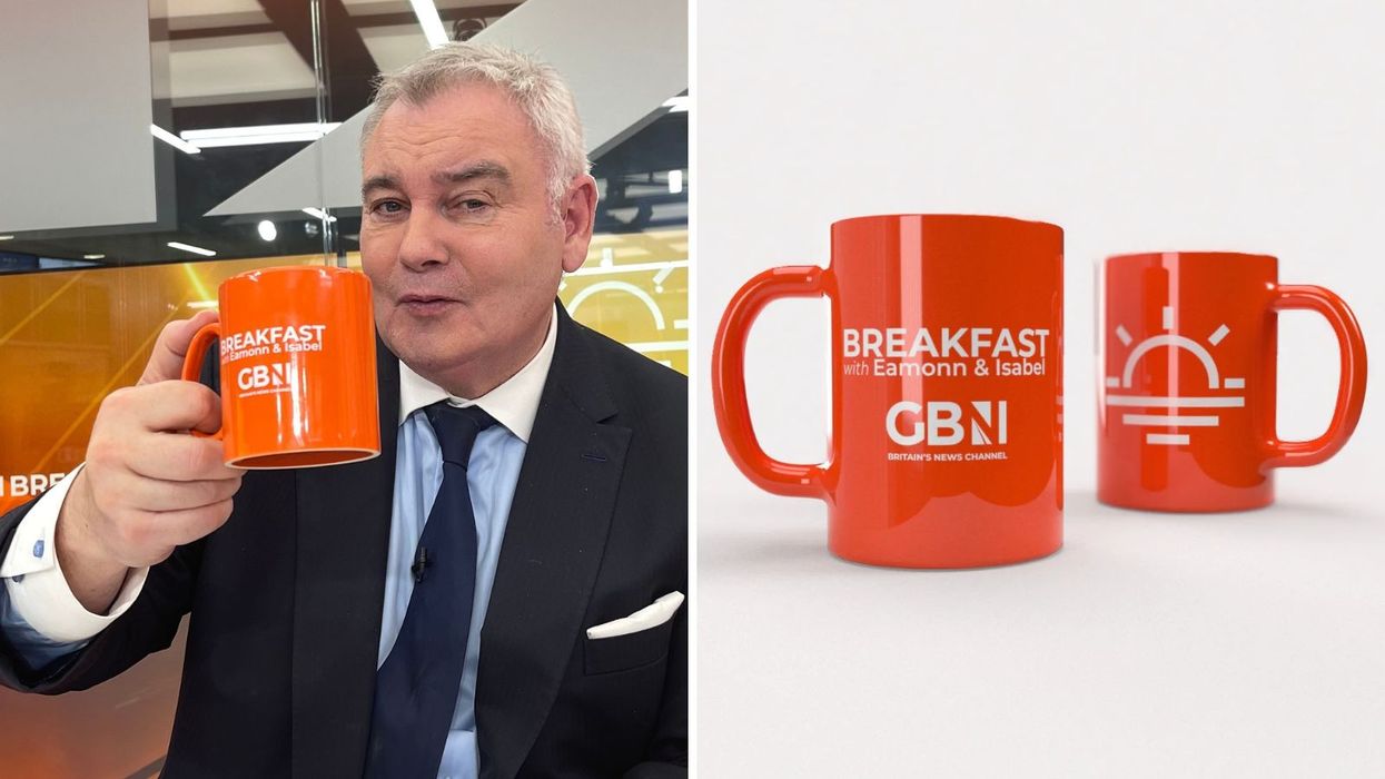 GB News Breakfast mug and Eamonn Holmes holding a mug