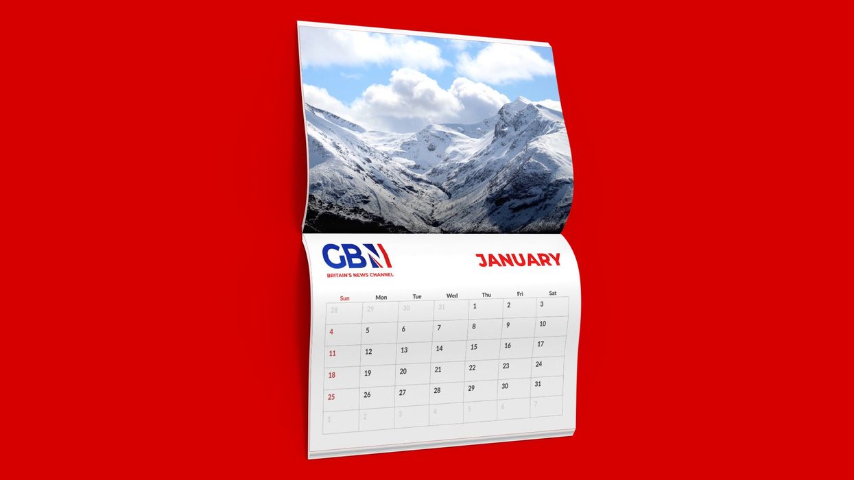 GB News Charity Calendar on a red background