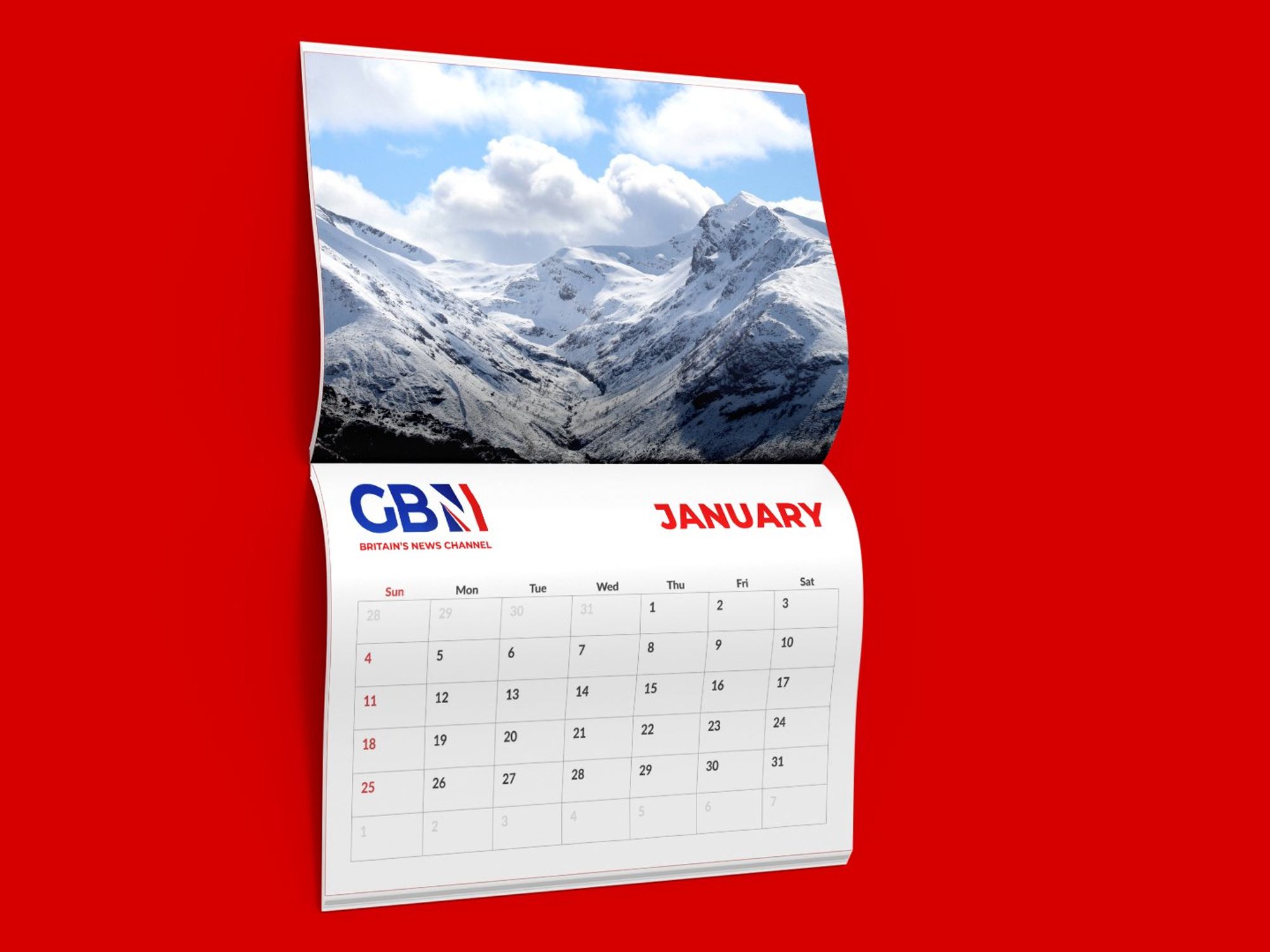 GB News Charity Calendar on a red background