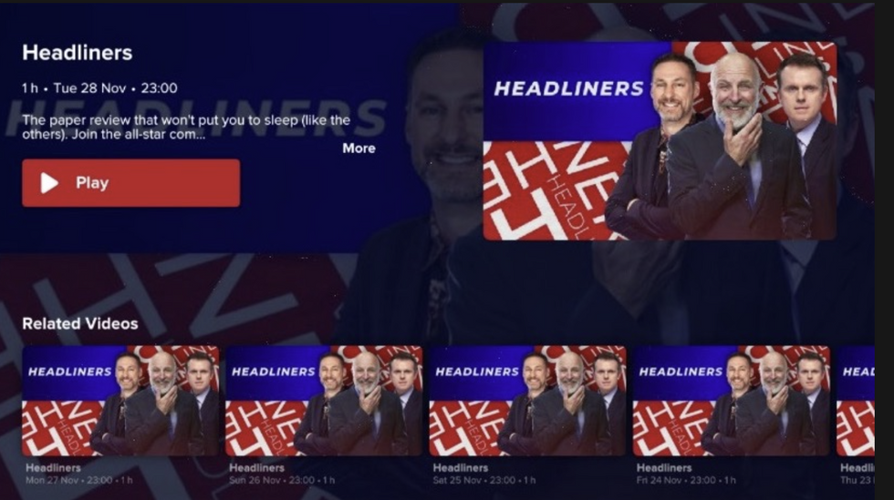 GB News' in-app content on Youview