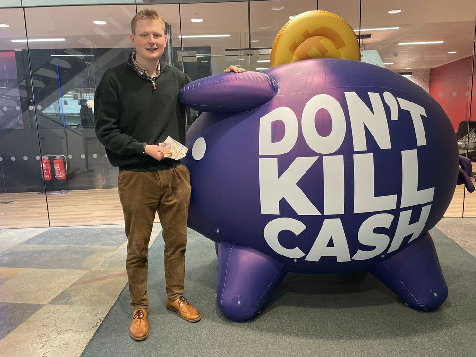 GB News' Jack Walters with the Don't Kill Cash pig