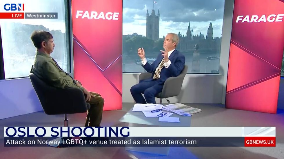 GB News presenter Nigel Farage and Imam Dr Taj Hargey discussed the recent attack at a gay nightclub in Oslo