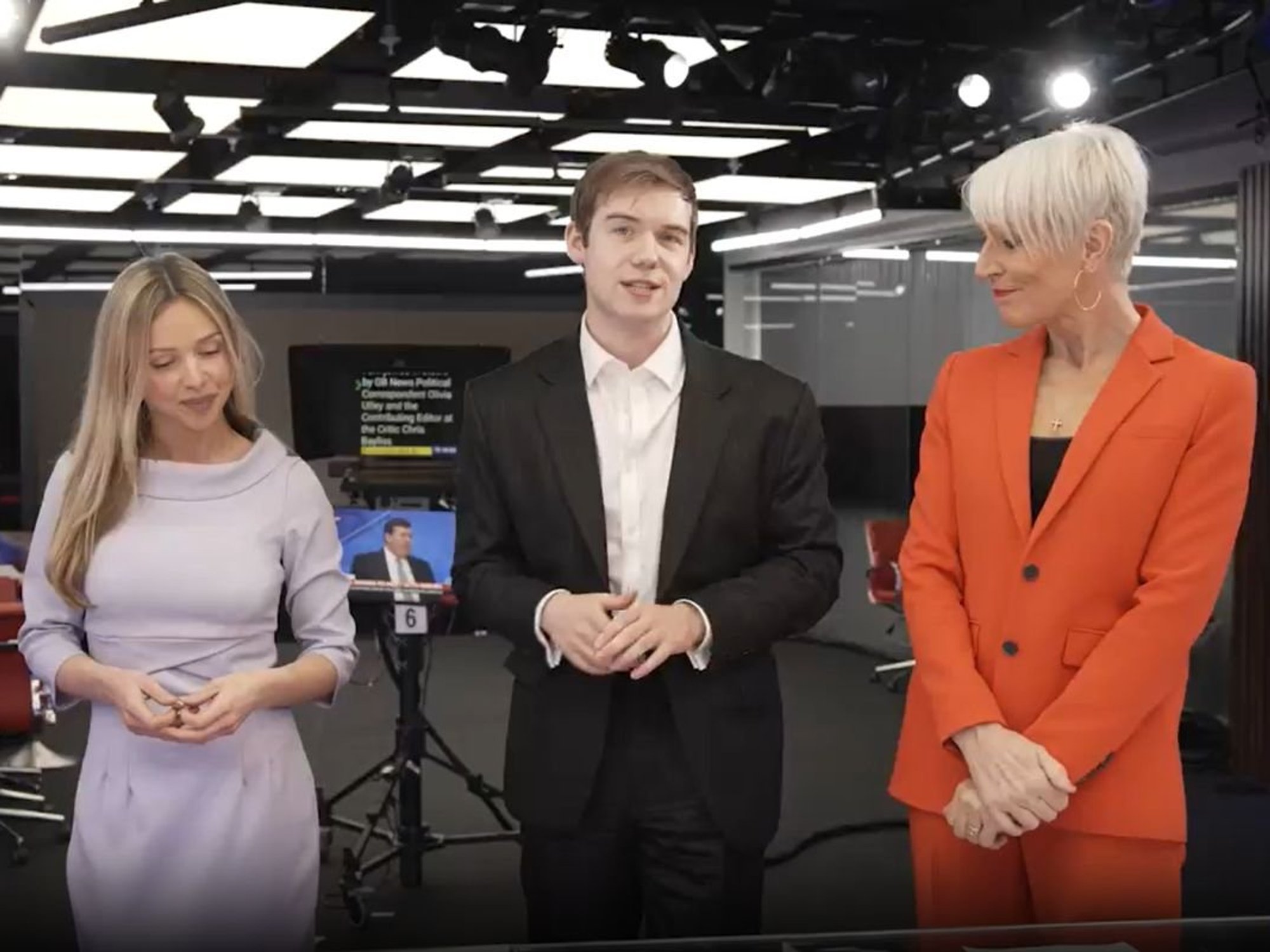 GB NEWS PRESENTERS SOFIA WENZLER, CHARLIE PETERS AND DAWN NEESOM