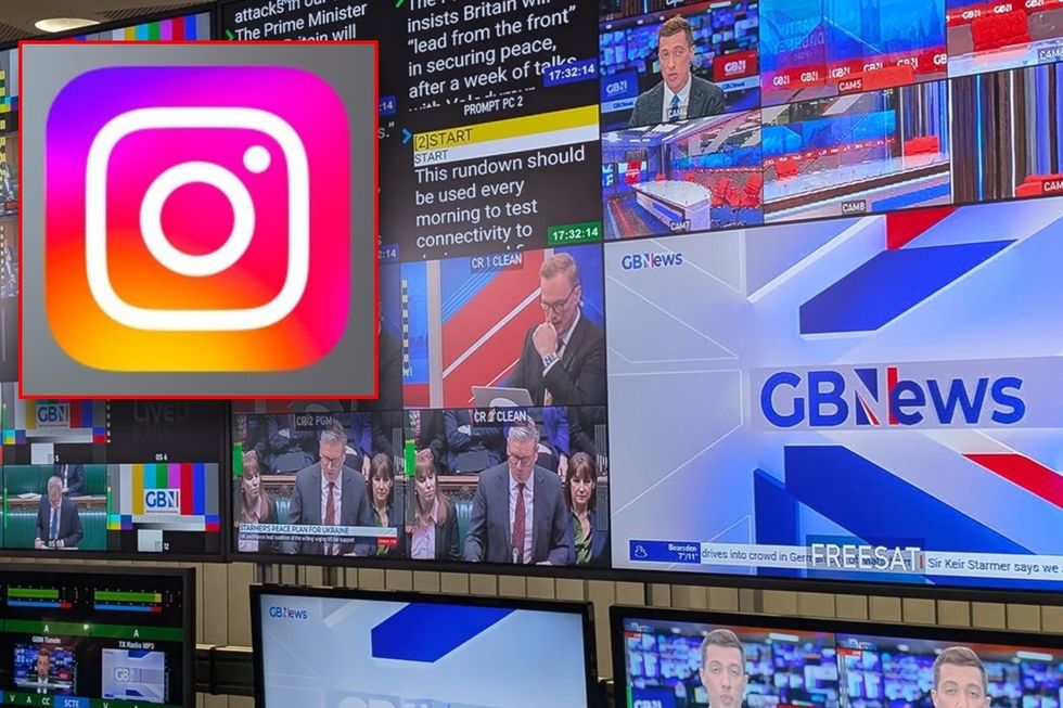 GB News studio and Instagram logo