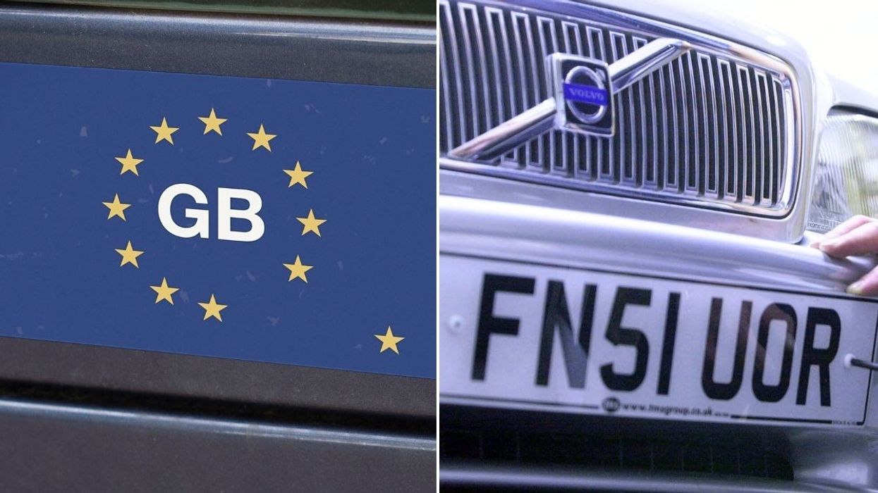 GB sticker and a UK number plate