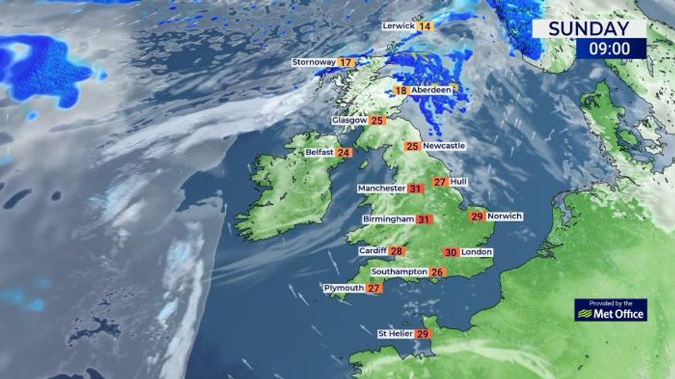 UK weather: Some rain in north, elsewhere mostly sunny and hot