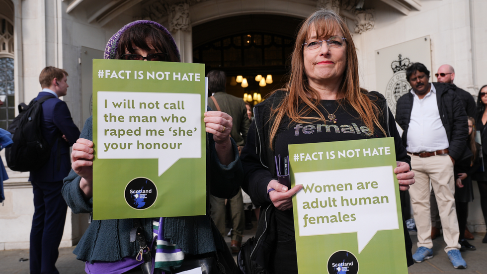 Gender-critical campaigners outside the Supreme Court
