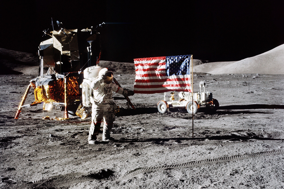 Gene Cernan salutes on the surface of the Moon