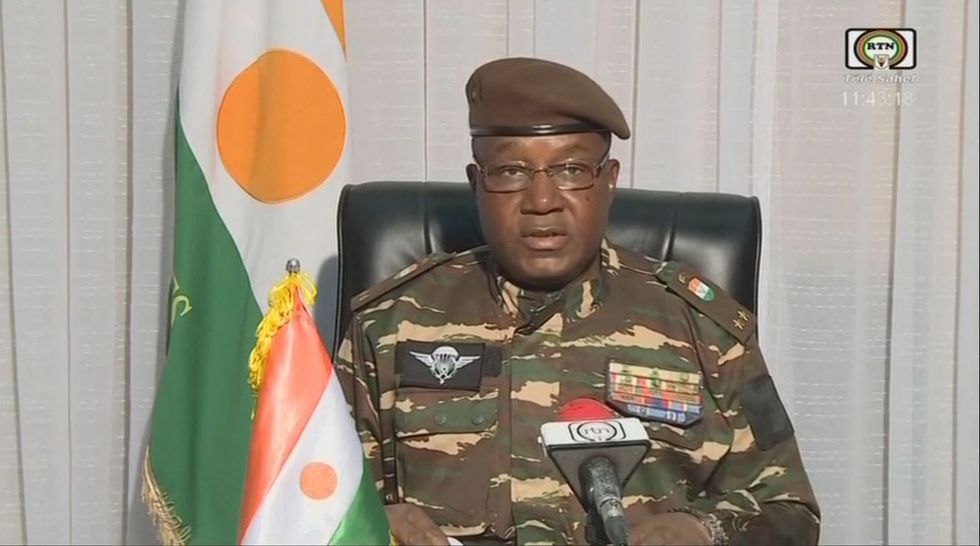 General Abdourahamane Tiani, Niger's new strongman, speaking on national television