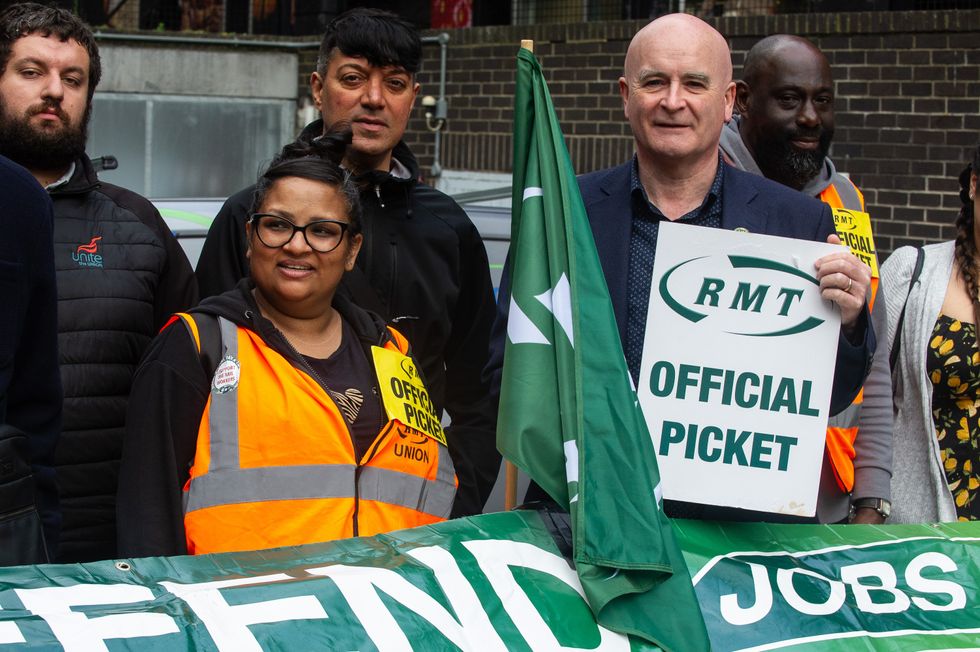 General secretary Mick Lynch joins striking RMT members attending their picket line