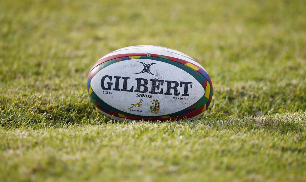 General view a a Gilbert Springboks rugby ball during the training session at the Hermanus High School, South Africa. Picture date: Tuesday July 20, 2021.