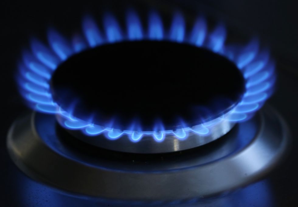 General view of a gas hob burning