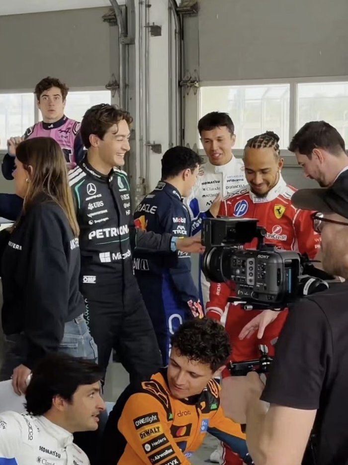 George Russell asked Lewis Hamilton "All loved up?"