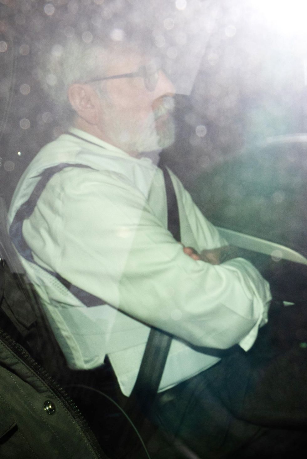 Gerry Adams in a bulletproof vest