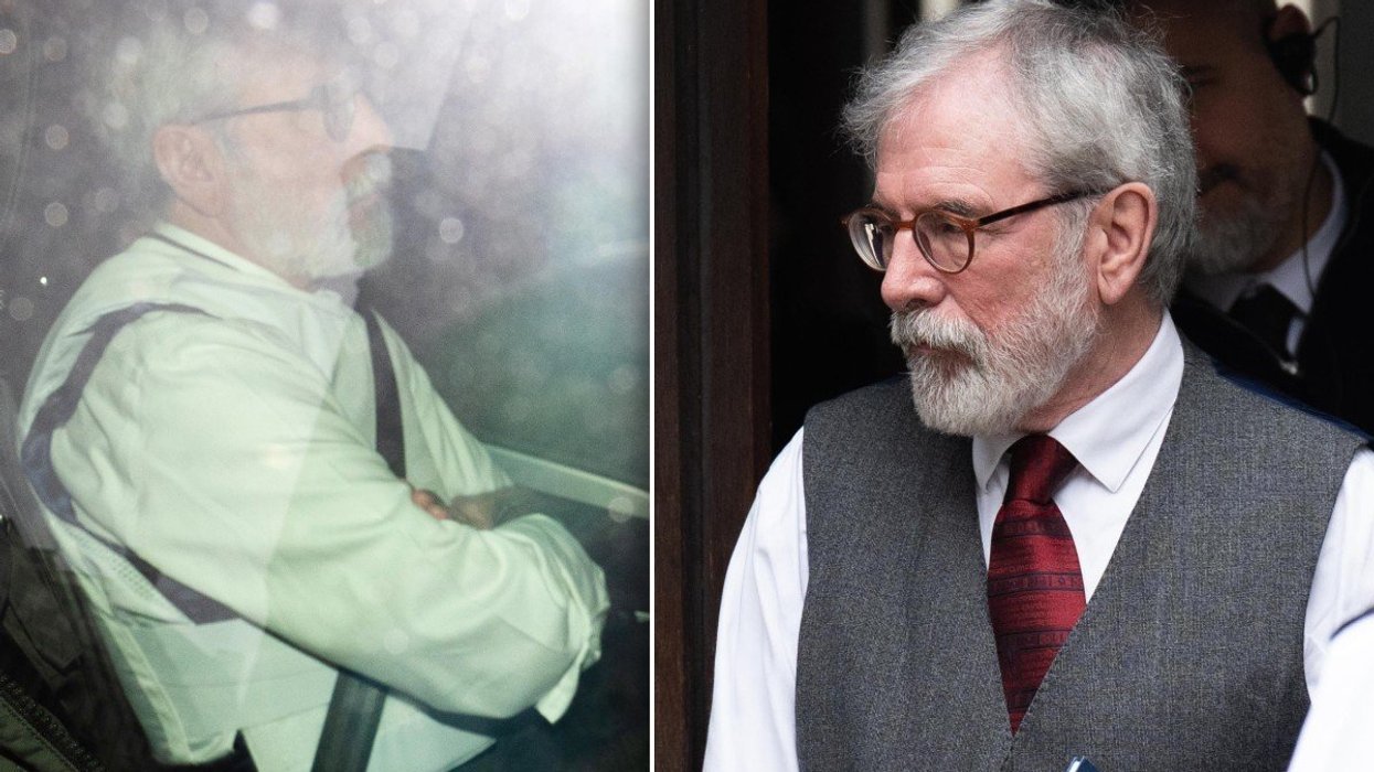 Gerry Adams in a bulletproof vest