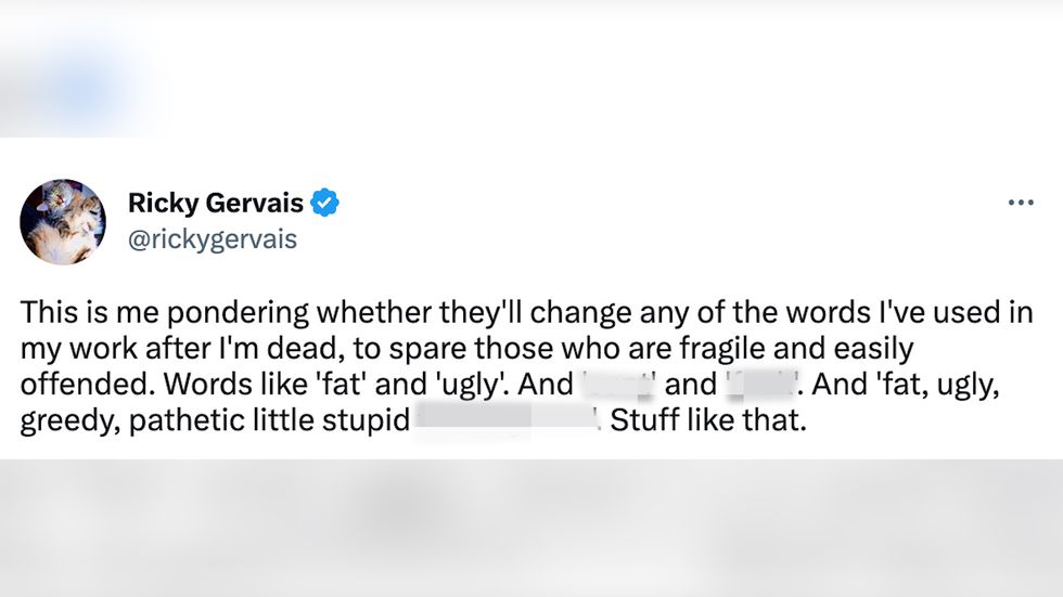 Gervais took to Twitter to slam woke culture.