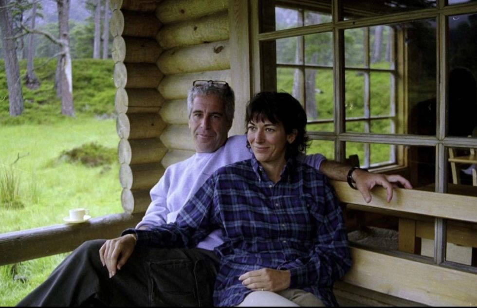 Ghislaine Maxwell and Jeffrey Epstein lounging in the Queen's log cabin at Balmoral.