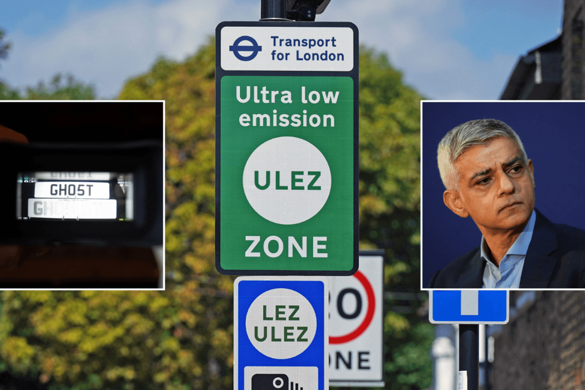 Ghost number plate, Sadiq Khan and Ulez sign