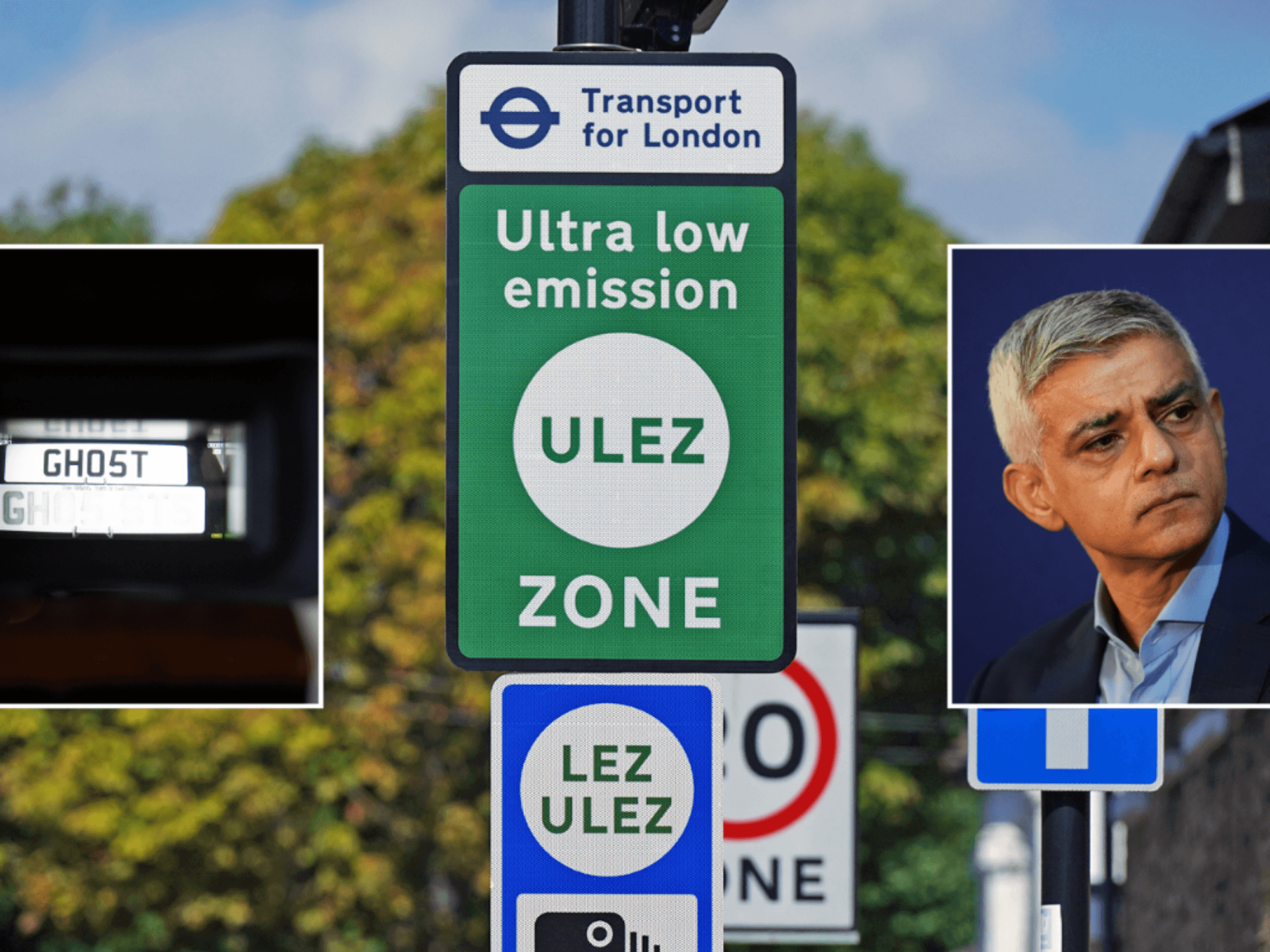 Ghost number plate, Sadiq Khan and Ulez sign