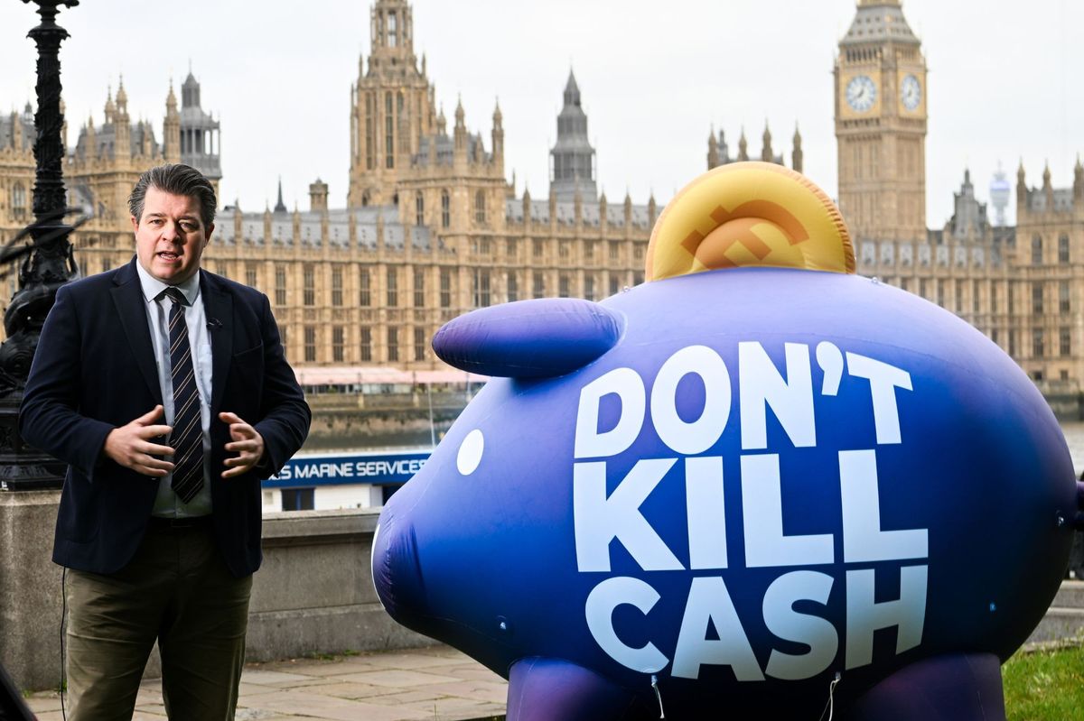 Giant piggy bank outside Parliament 