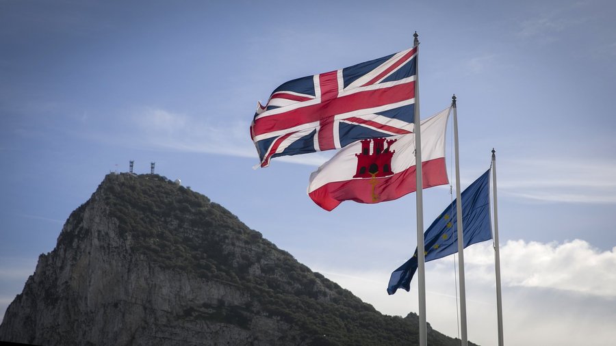 Gibraltar rock with flags