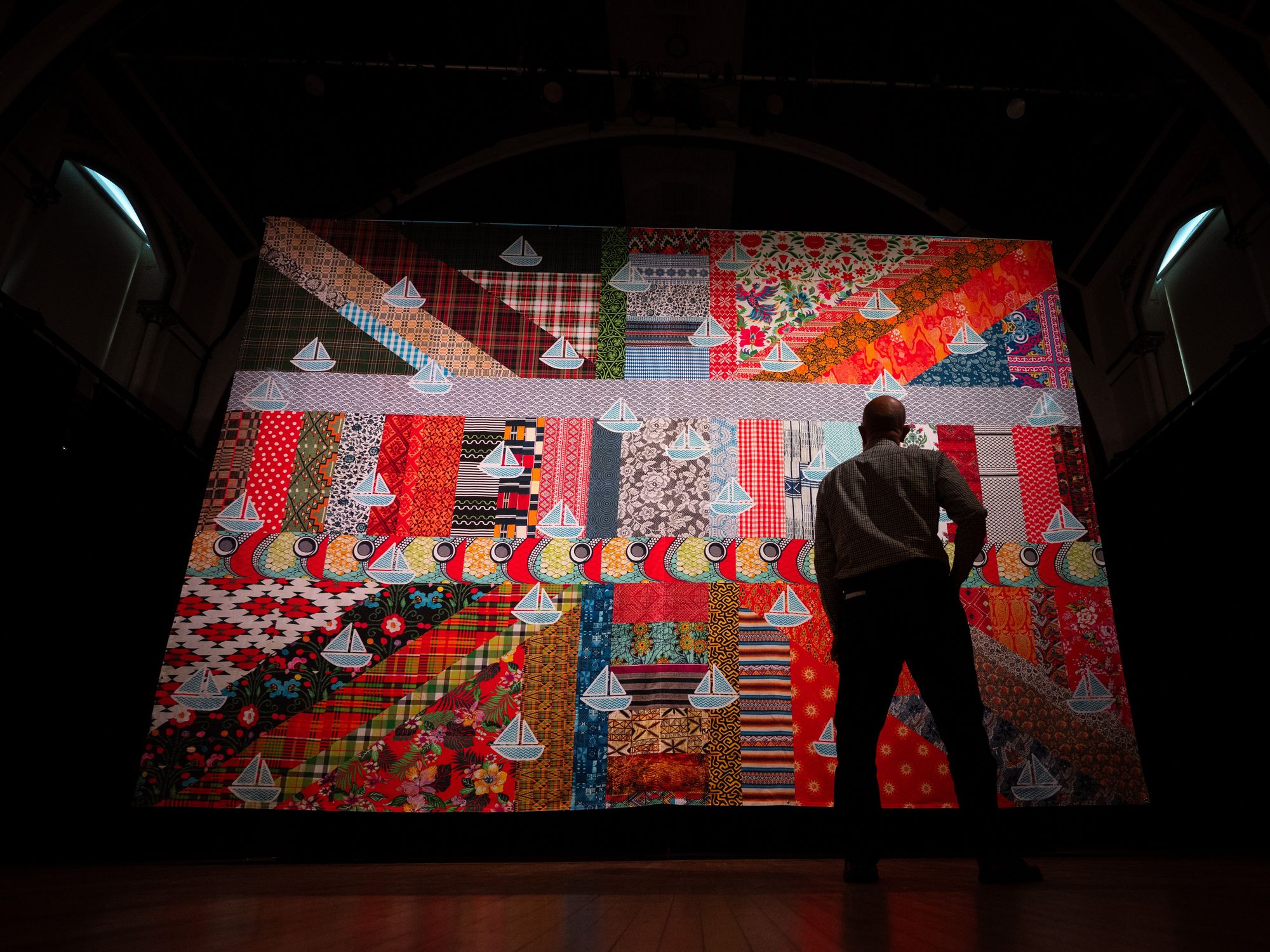 Gil Mualem-Doron’s work The New Union Flag (NUF) is seen at the Corn Exchange, Dorchester on October 20, 2025